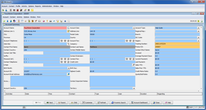 Account Summary - Wintouch Help