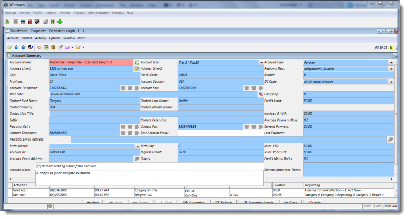 Account Summary - Wintouch Help