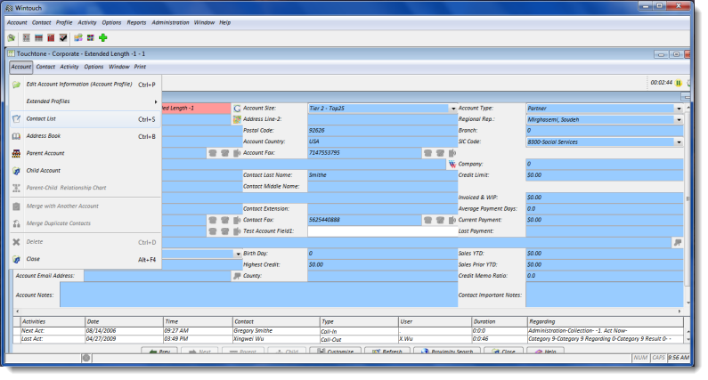 Account Summary - Wintouch Help